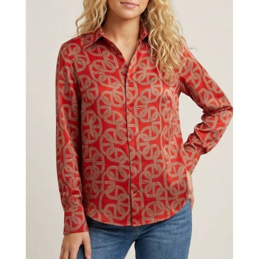 NEW ASTRID silky button up top in red link